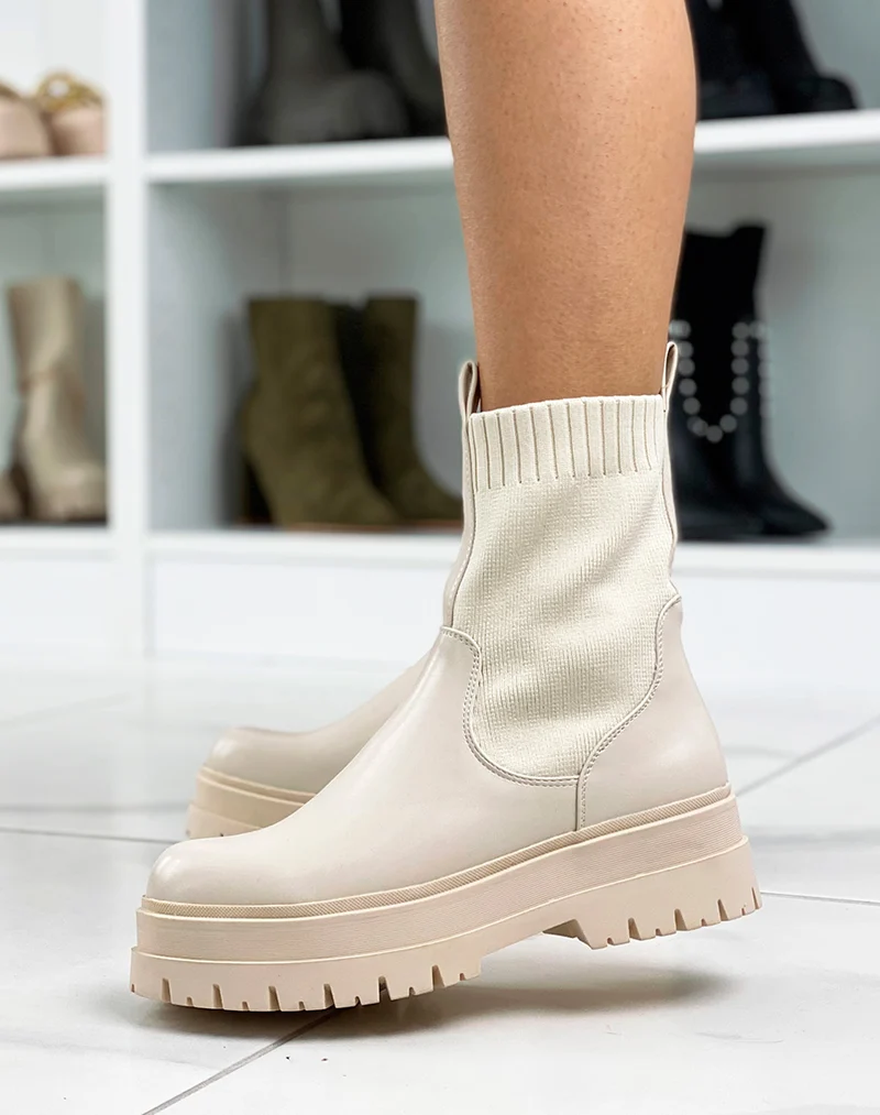 Bottines chaussette beiges montantes