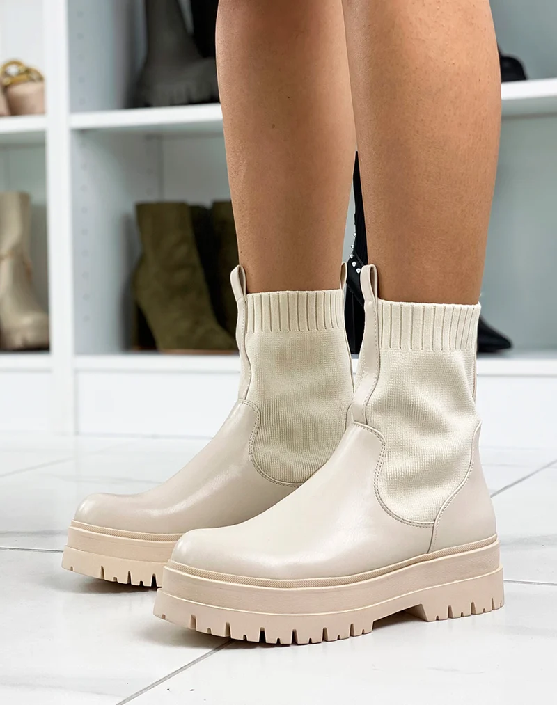 Bottines chaussette beiges montantes