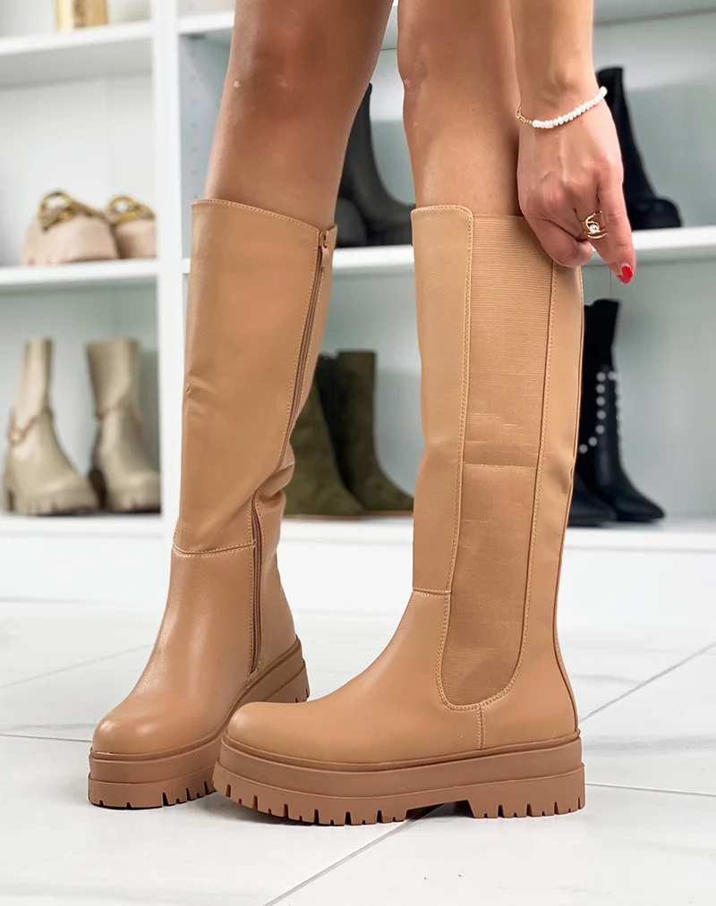 Bottes hautes marrons style chelsea
