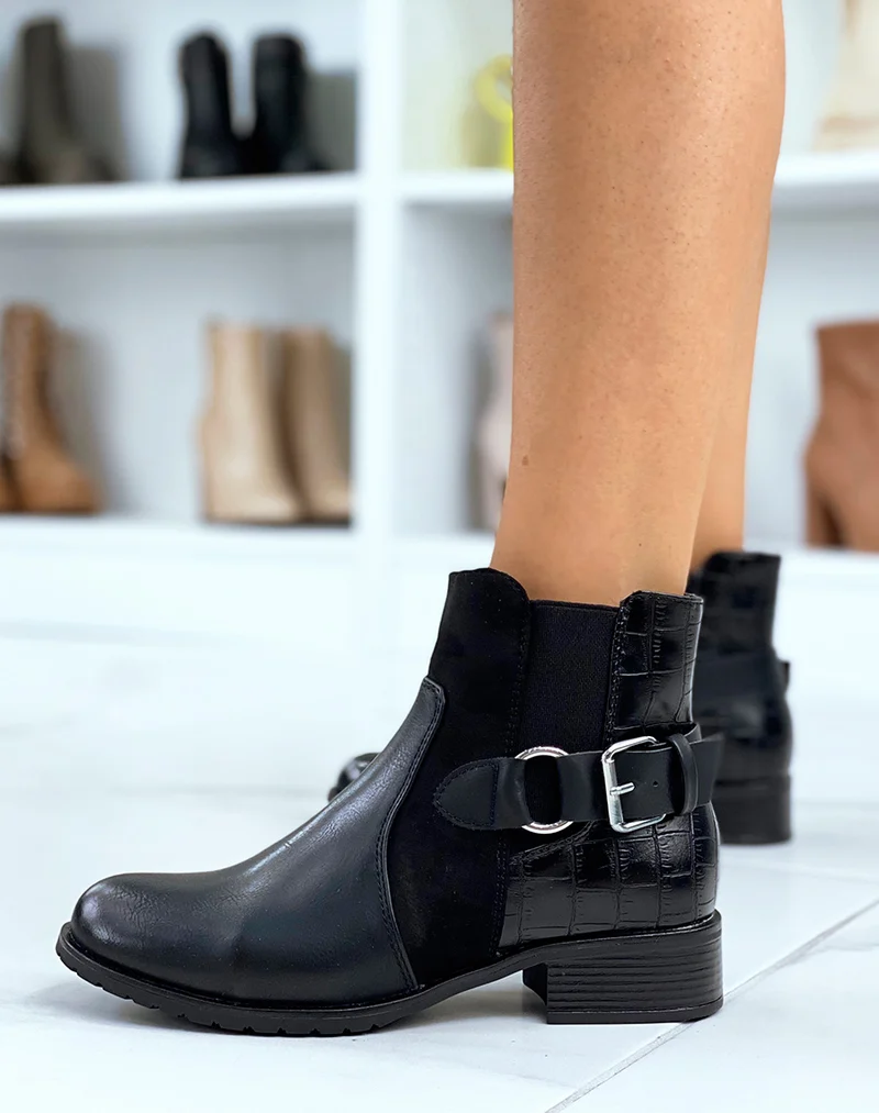 Bottines basses noires bi-matières