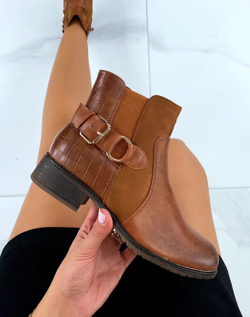 Bottines basses camel bi-matières