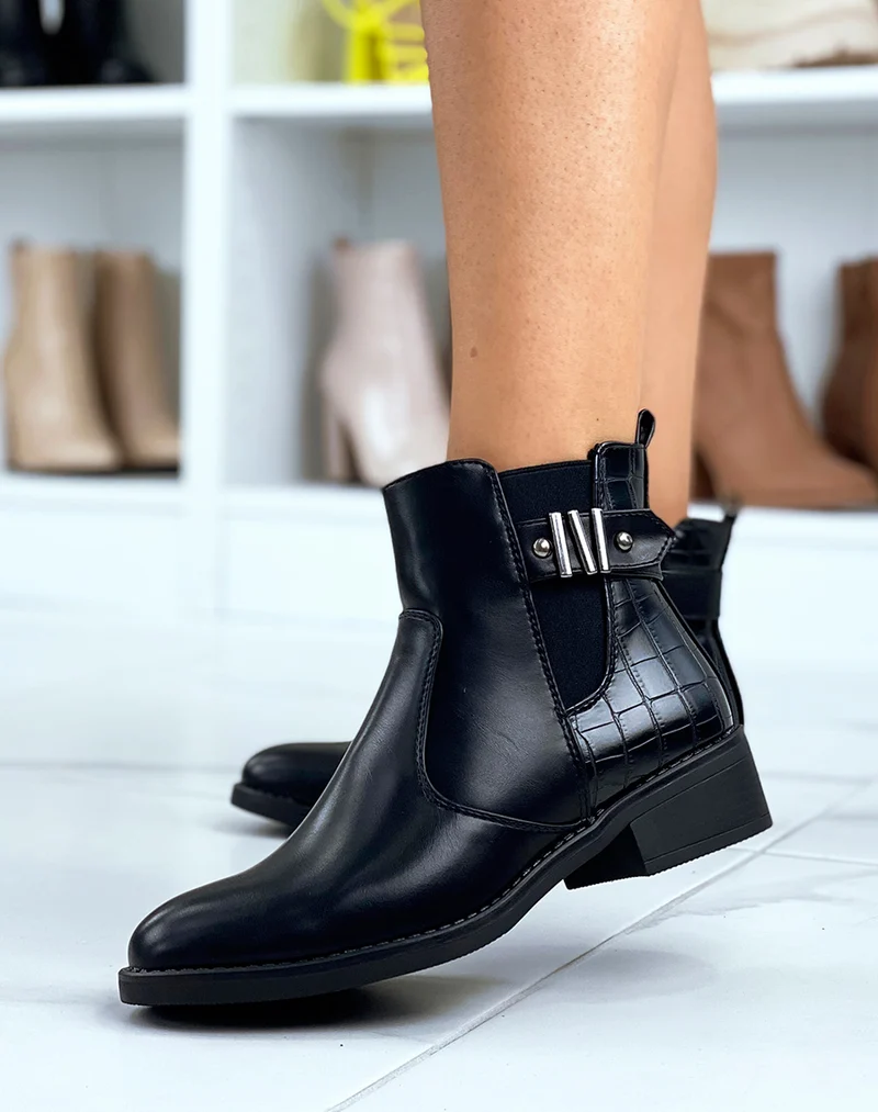 Bottines basses noires avec effet croco