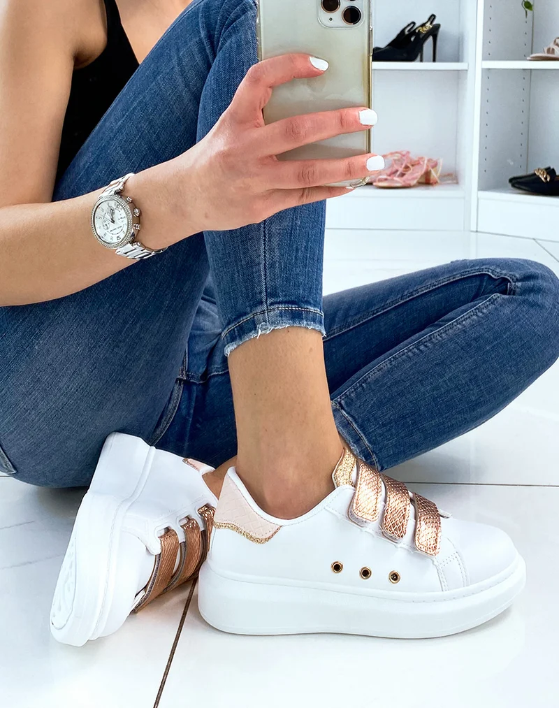 Basket blanche à scratchs rose gold