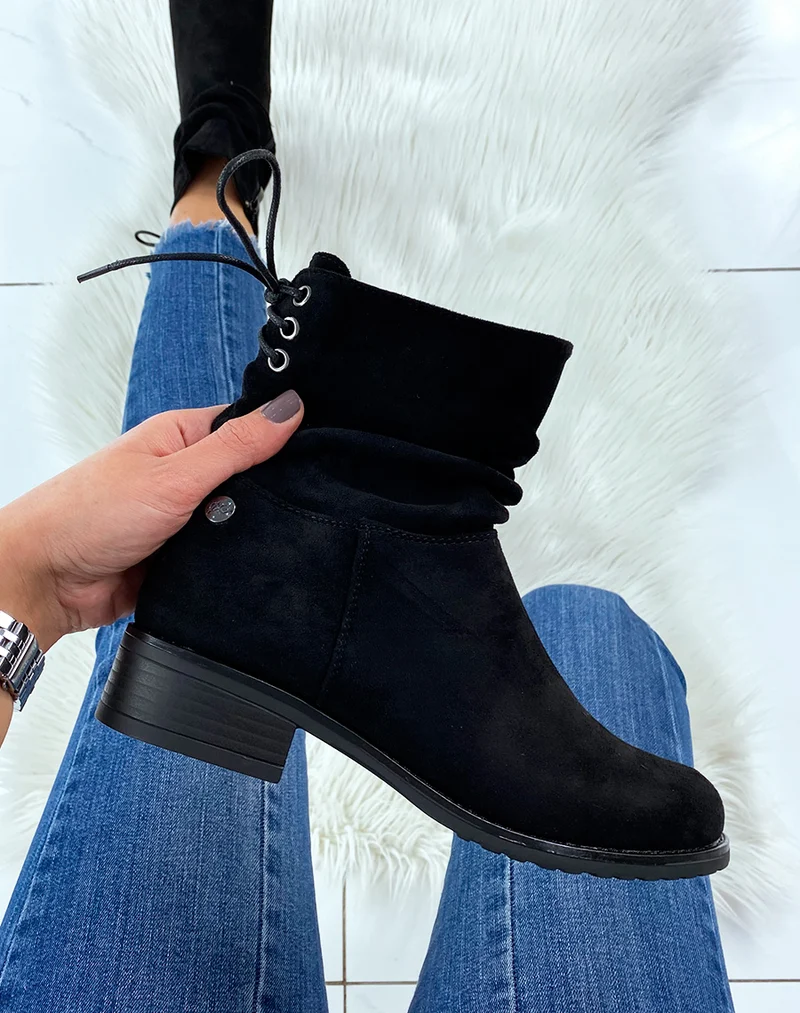 Bottines noires en daim plissées