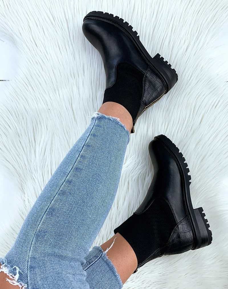 Bottines effet chaussettes noires en bi-matières