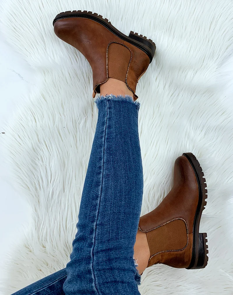Chelsea boots camel bi-matières à détails effet python