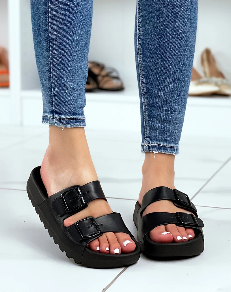 Mules noires à double bride avant ajustables
