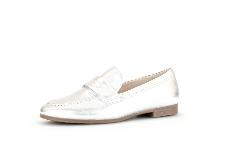 Mocassins argentés en cuir