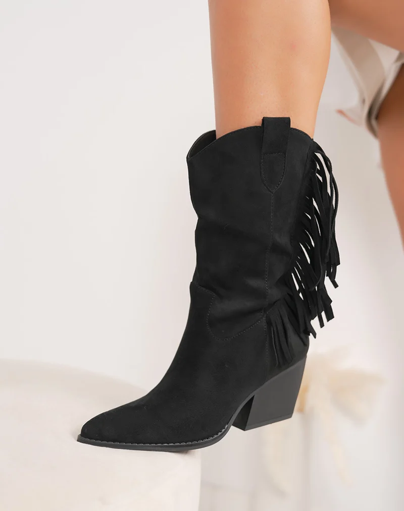 Bottines noires à franges style santiags