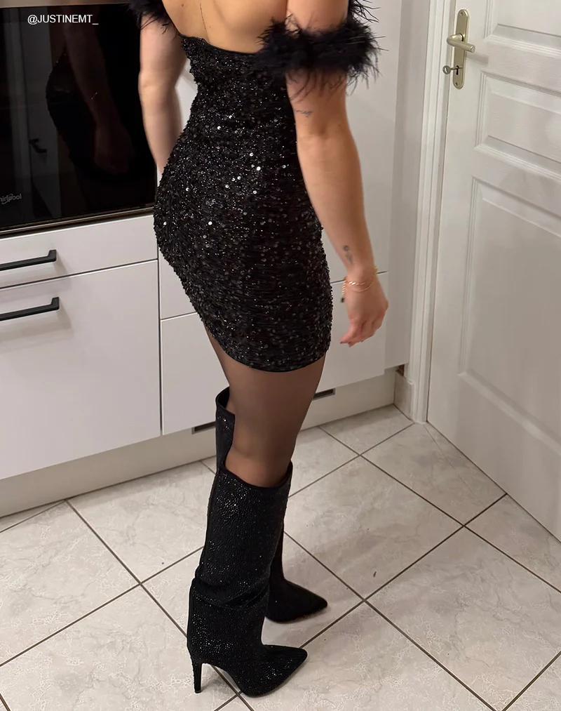Bottes noires à strass – Talon aiguille & glamour assuré