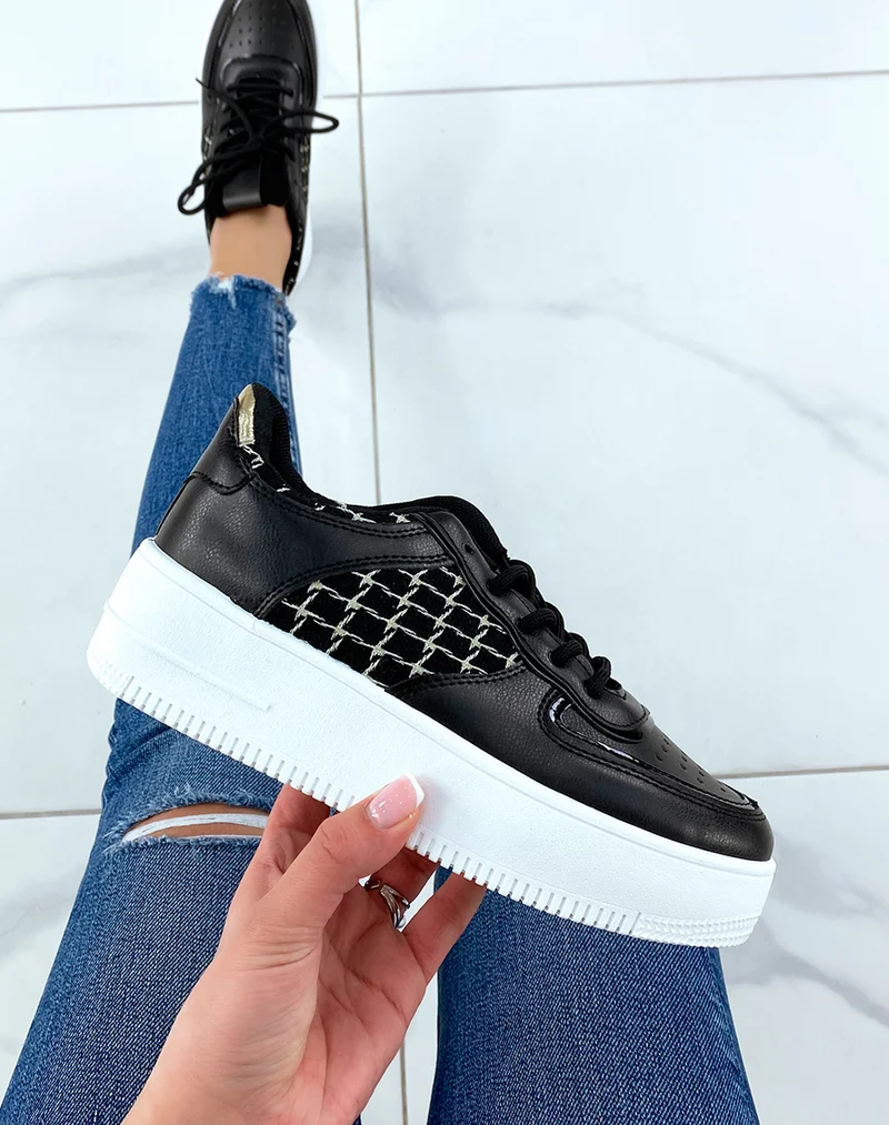 Baskets noires effet tweed