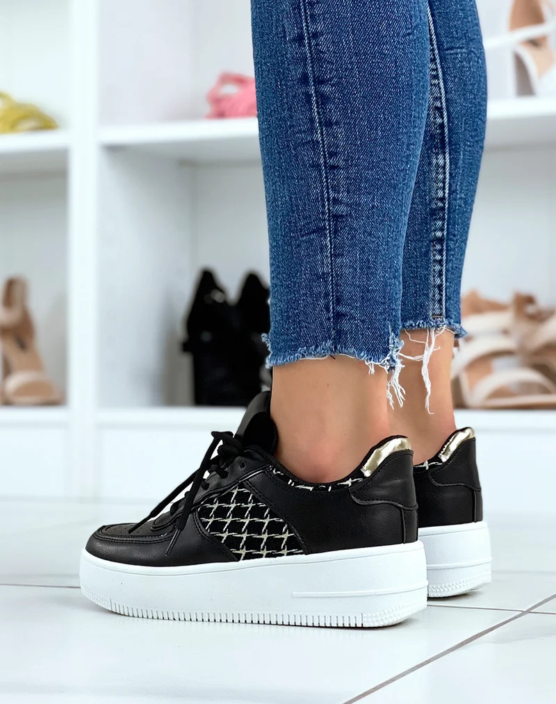 Baskets noires effet tweed