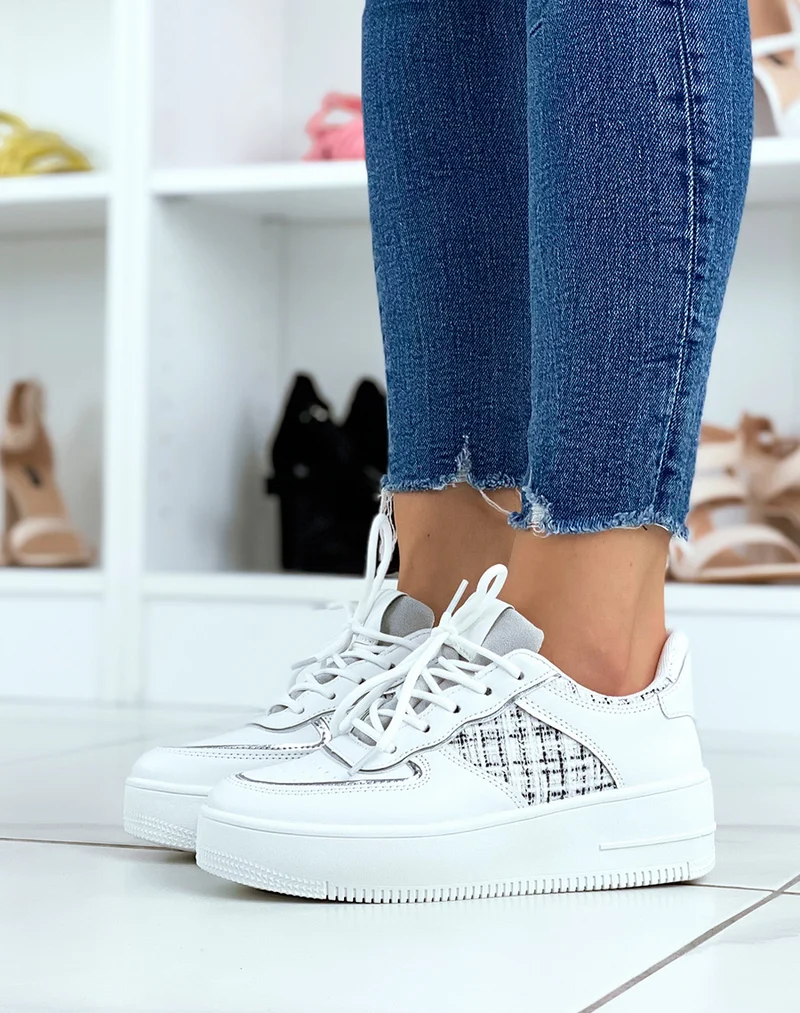 Baskets blanches et grises effet tweed