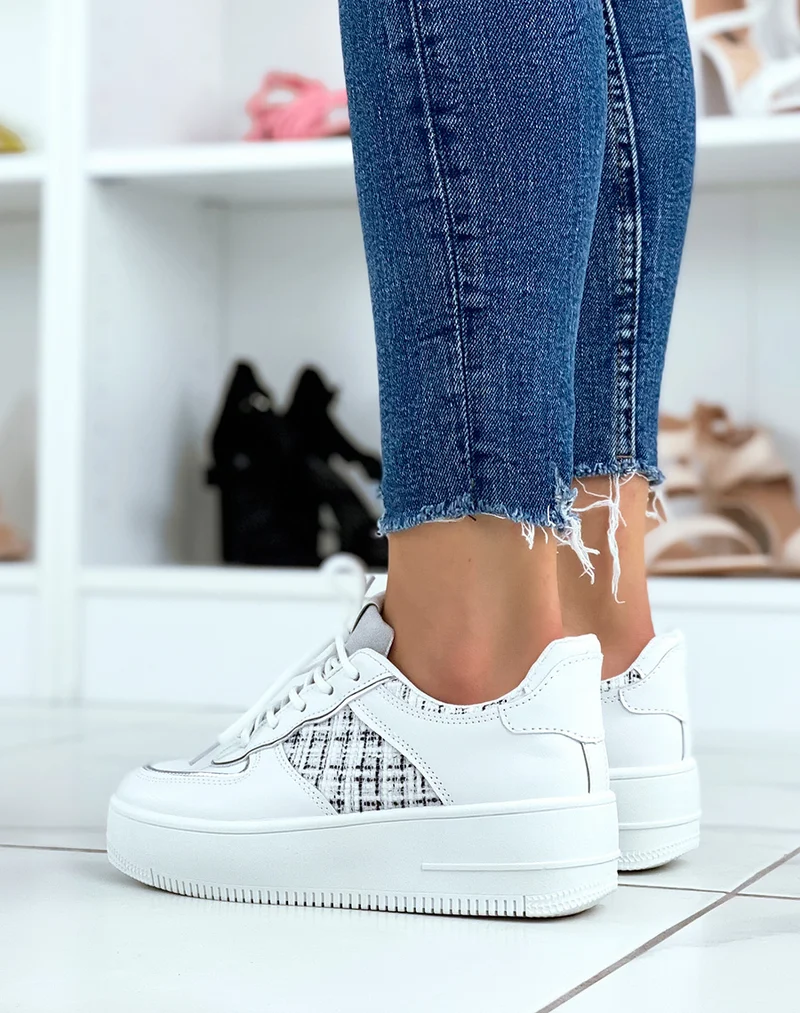 Baskets blanches et grises effet tweed