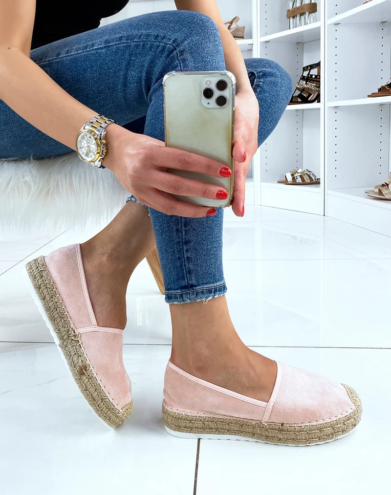 Espadrilles en jute et en suédine rose