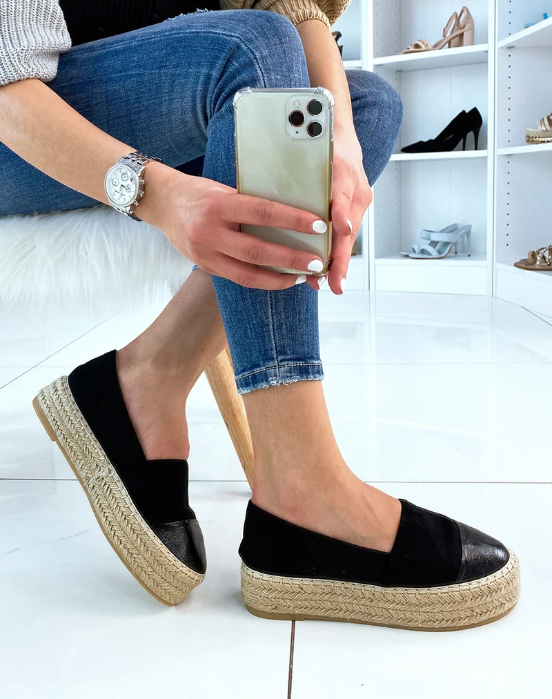 Espadrilles noires à empiècement métallisé