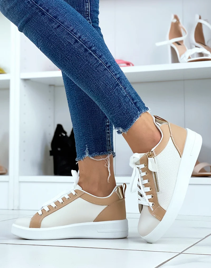Baskets blanches et beiges avec zip