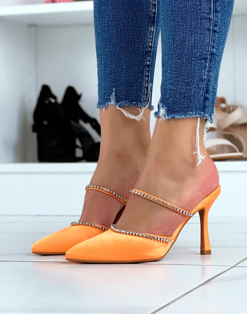 Mules orange à talon style escarpin