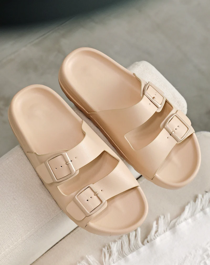 Mules beiges à double bride avant ajustables