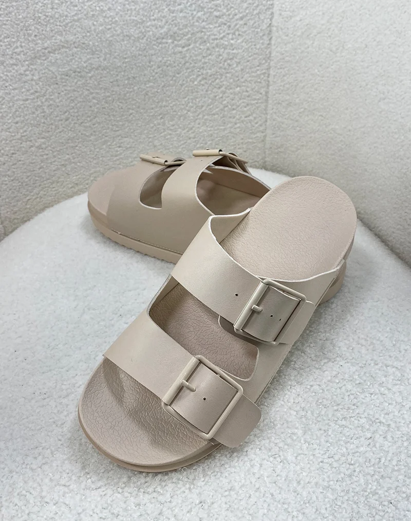 Mules beiges à double brides avant