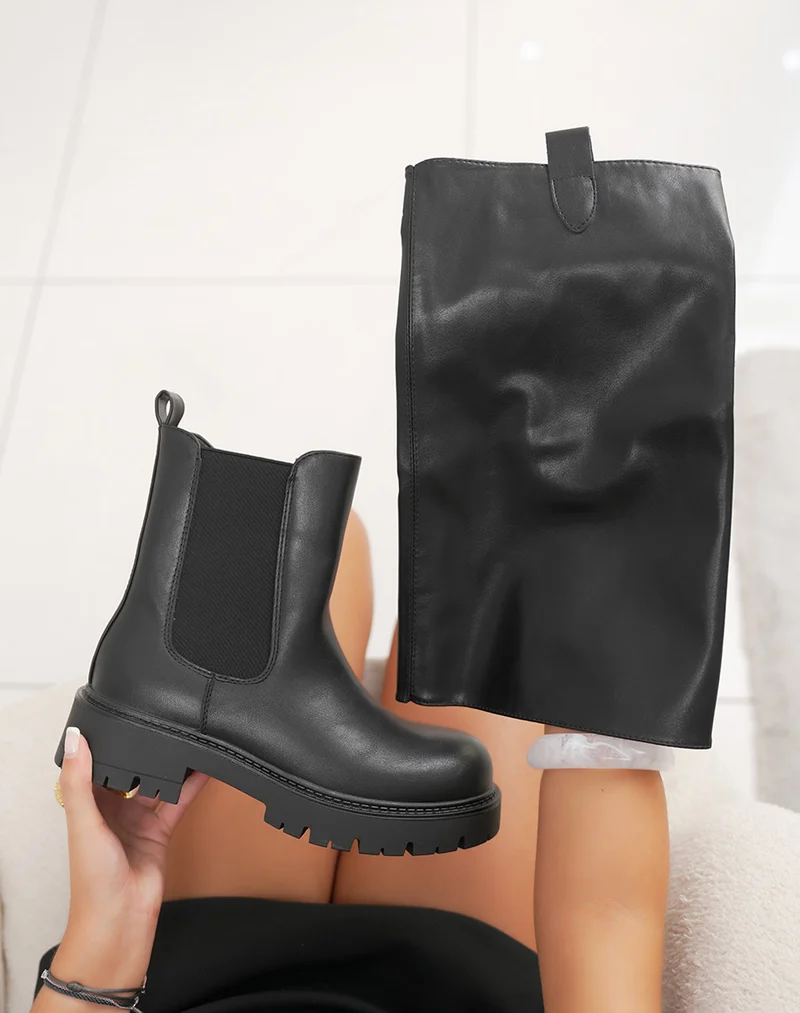 Bottes noires effet deux en un avec semelle crantée