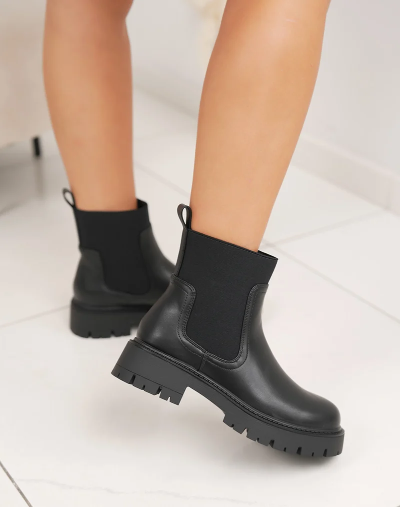 Bottines Chelsea noires fourrées – Semelle crantée