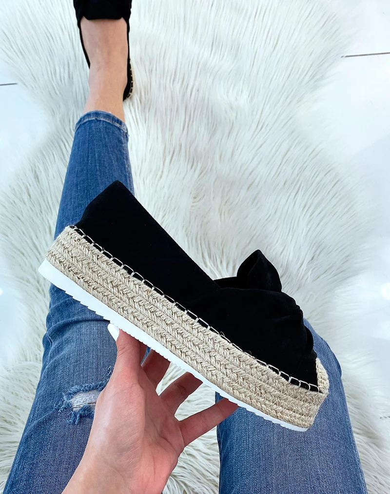 Espadrilles en suédine noire en forme de nœud