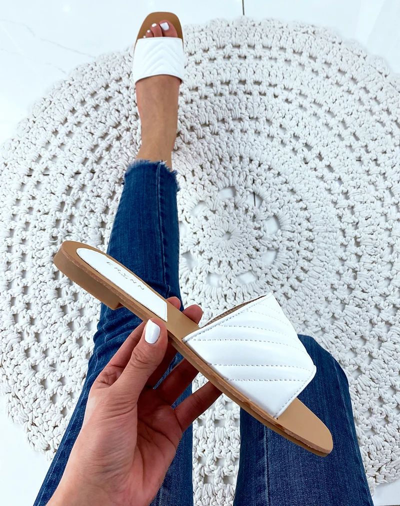 Mule en simili cuir blanc
