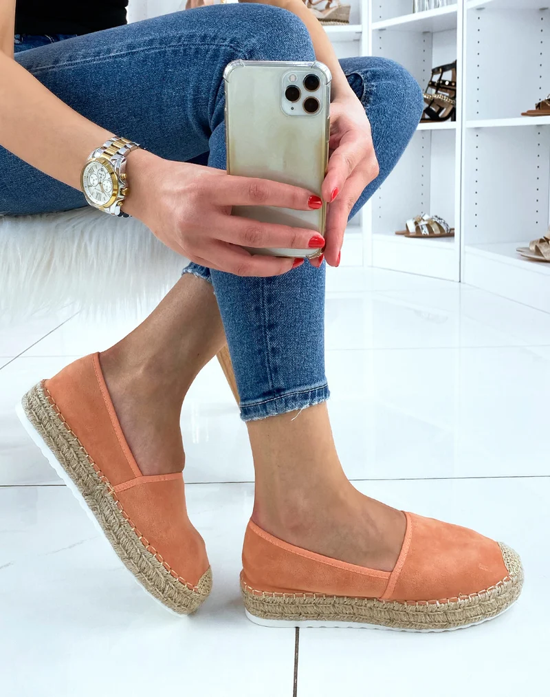 Espadrilles en jute et en suédine corail