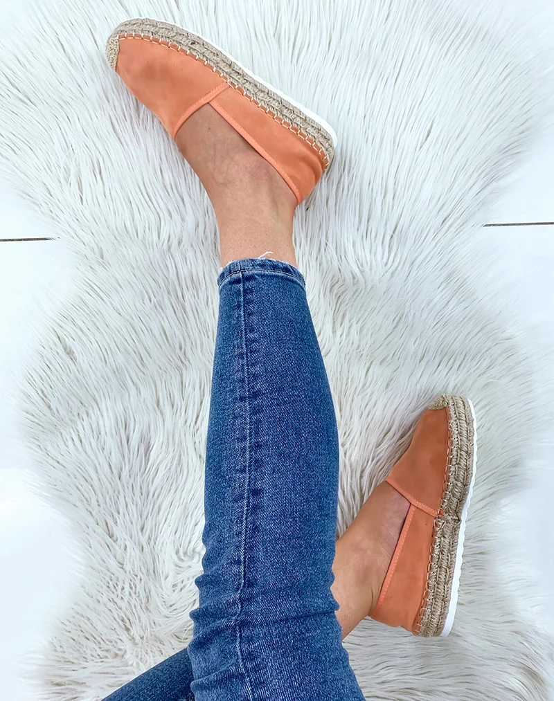 Espadrilles en jute et en suédine corail