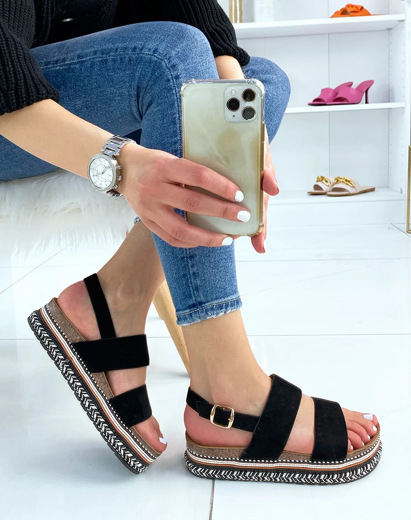 Sandales à doubles brides en suédine noire