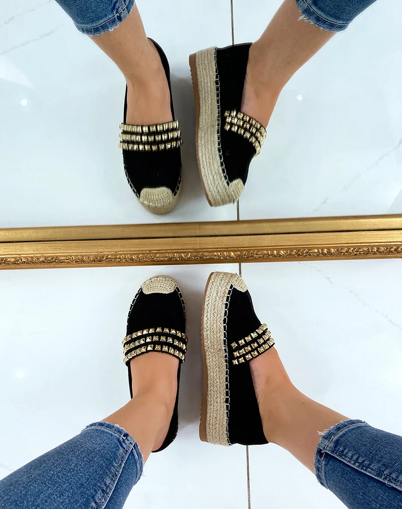 Espadrilles en suédine noire à détail clouté