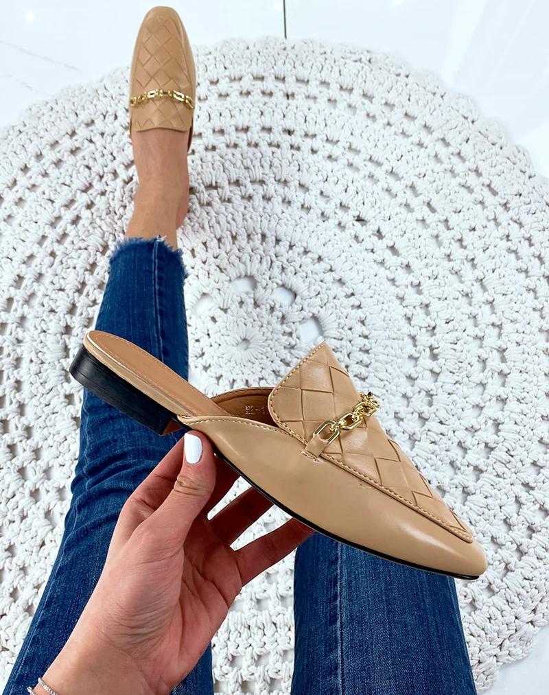 Mule style mocassin camel en simili cuir