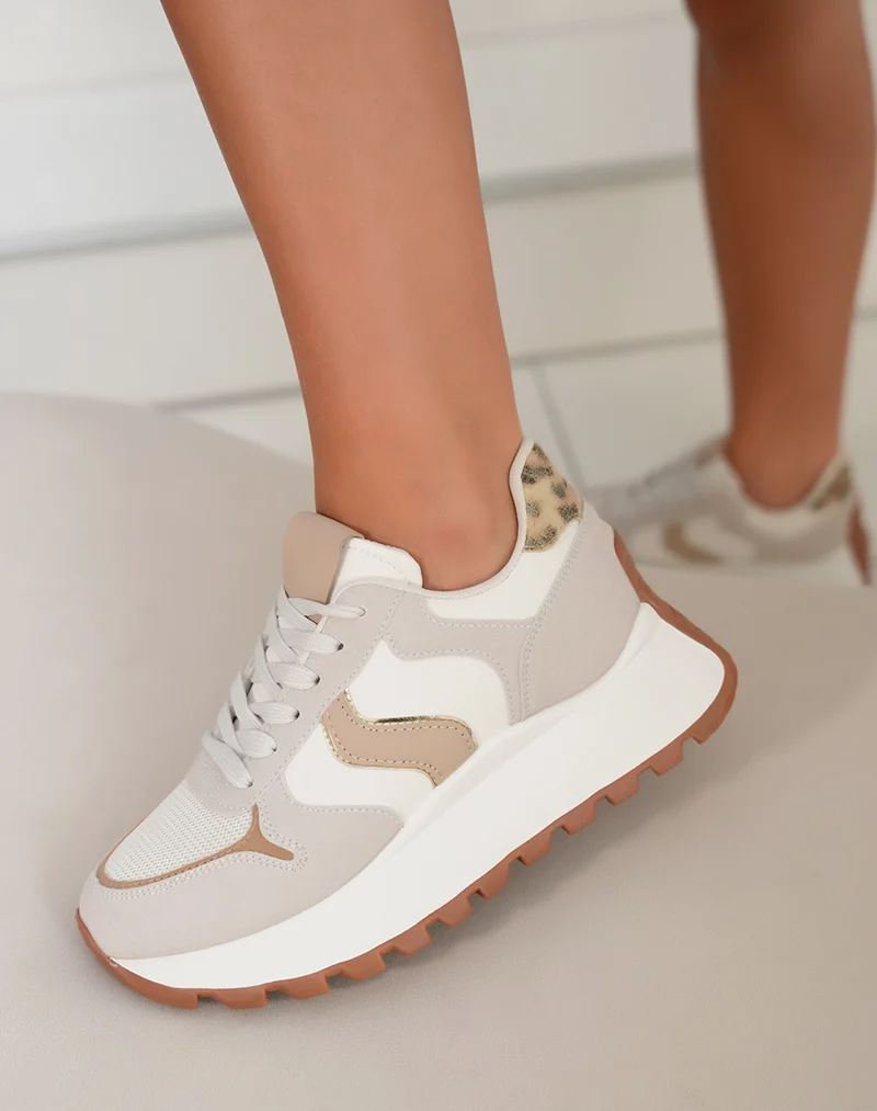 Basket femme beige et taupe avec semelle épaisse