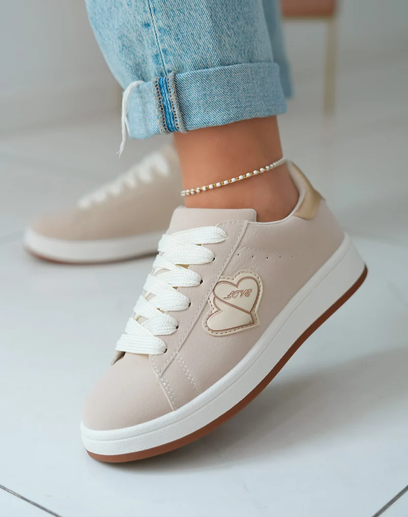 Baskets Basses Femme Beige Effet Peau de Pêche
