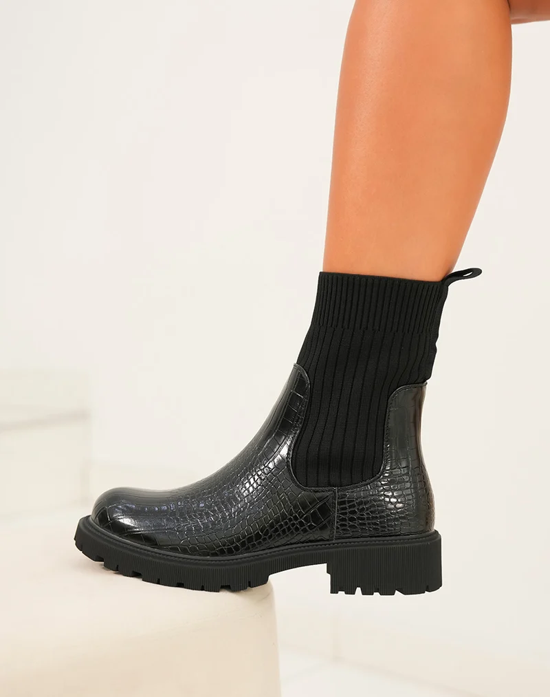 Bottines Chelsea noires effet serpent - Audace et élégance pour chaque femme