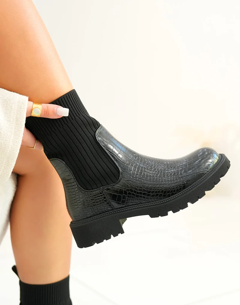 Bottines Chelsea noires effet serpent - Audace et élégance pour chaque femme