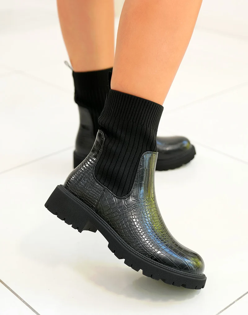 Bottines Chelsea noires effet serpent - Audace et élégance pour chaque femme