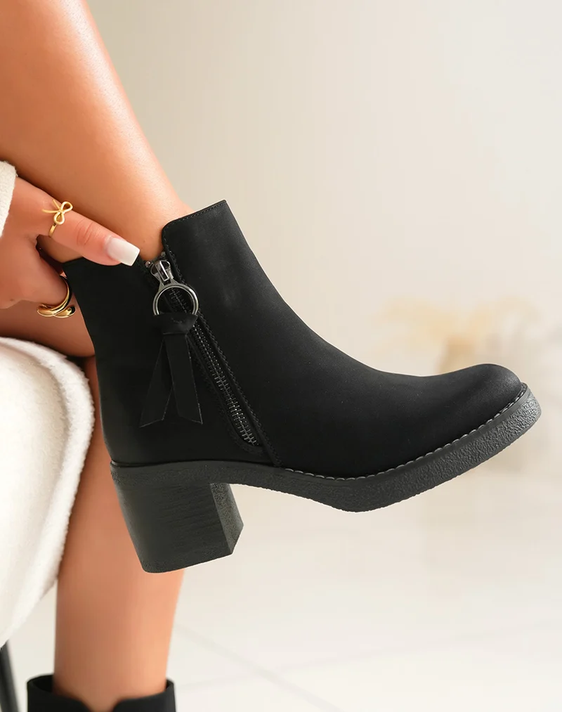 Bottines Femme Noir Élégantes : Effet Daim & Zip