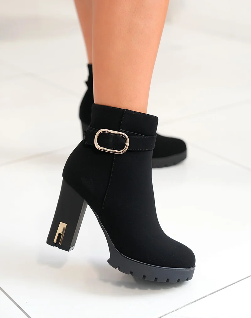 Bottines femme en suédine noire avec éclat doré