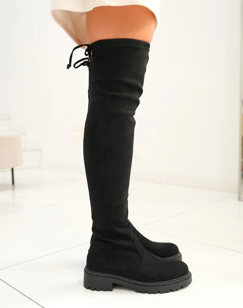 Cuissardes noires à semelle à strass noirs
