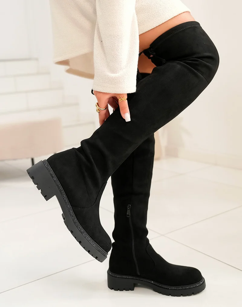 Cuissardes noires à semelle à strass noirs