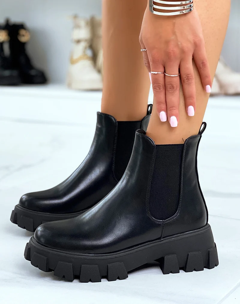 Chelsea boots noires à grosse semelle épaisse et crantée