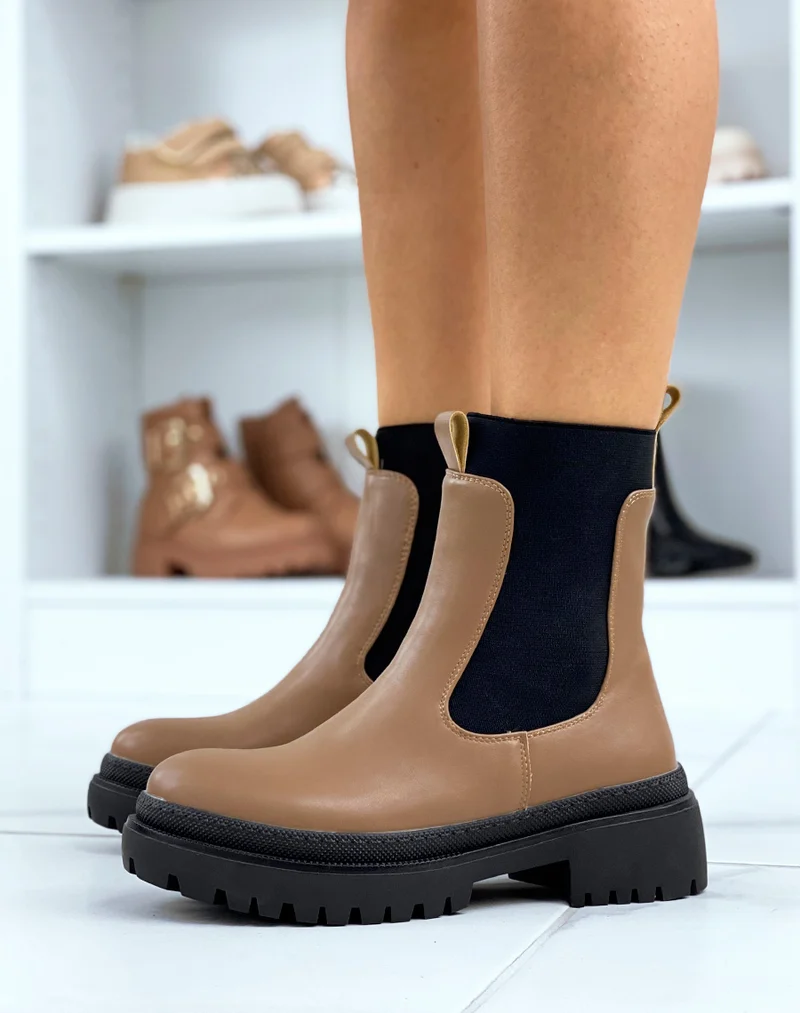 Bottines marron foncé style chelsea à élastique montant