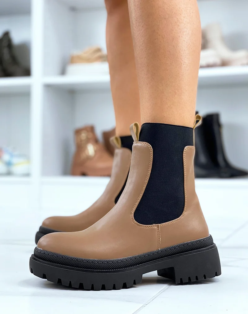 Bottines marron foncé style chelsea à élastique montant