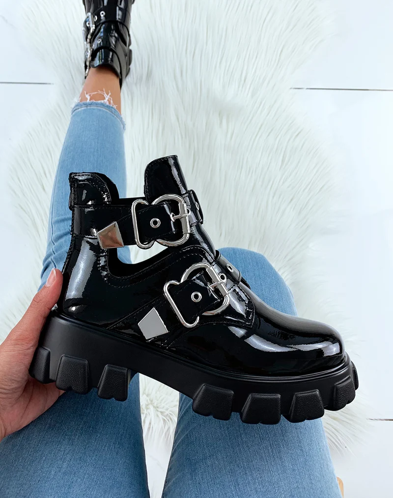 Bottines noir oversize vernis
