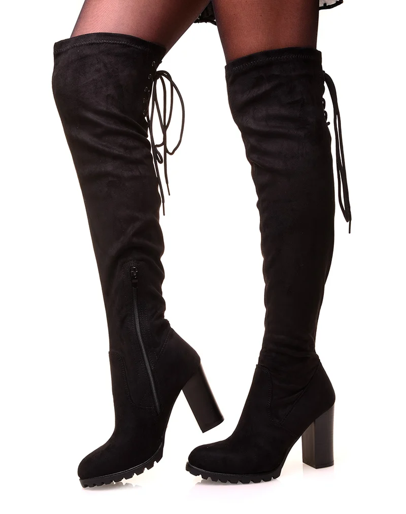 Cuissardes à talons en suédines noires