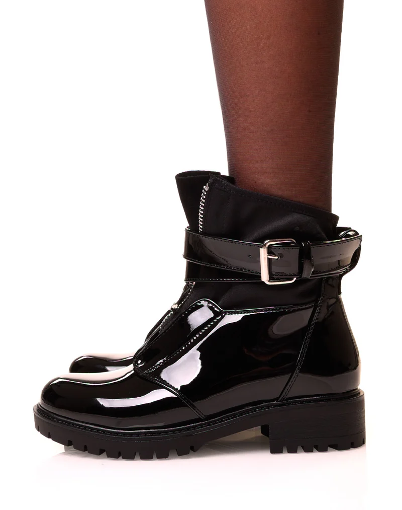Bottines noires vernies à zip effet chaussette