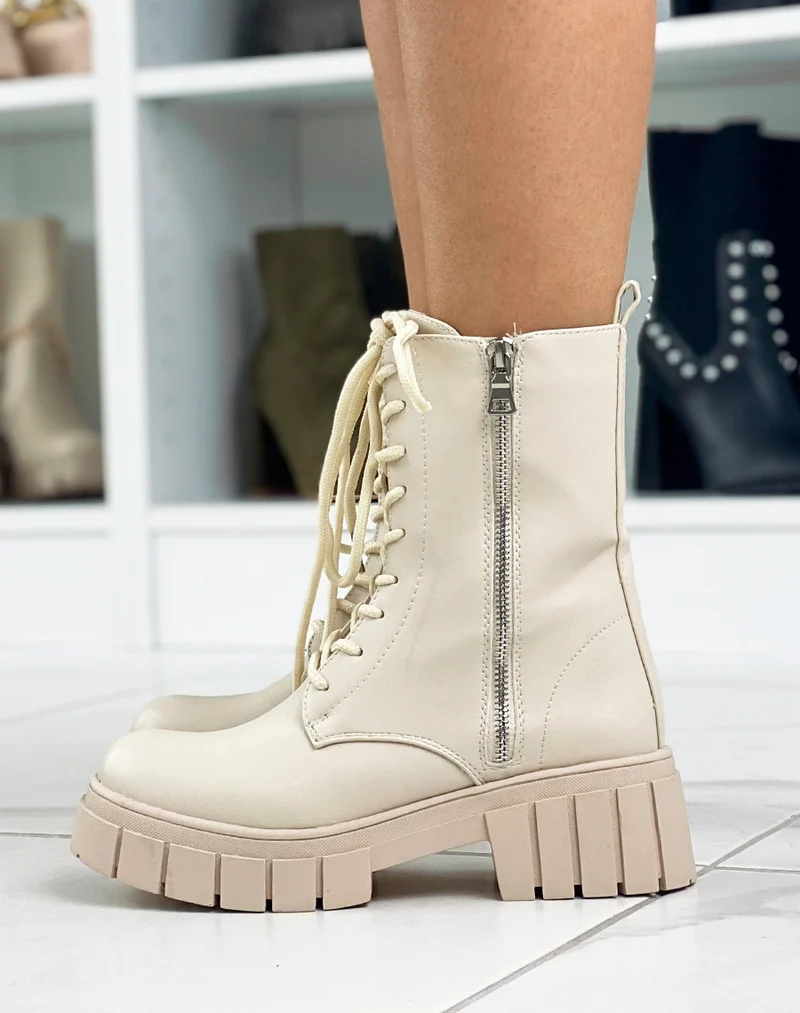 Bottines montantes beiges zipées talonnées