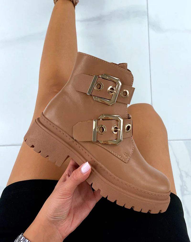 Bottines marron clair à double sangles